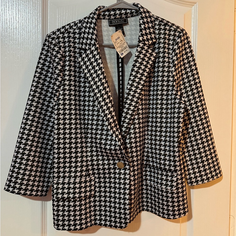NYC Women's Houndstooth Blazer in Black and White